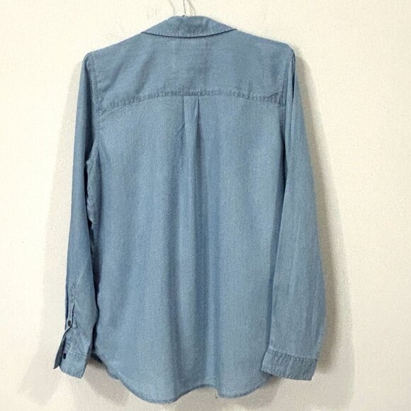 SO Favorite Shirt Chambray Blue Long Sleeve Tunic Large Lyocell Soft Lightweight - Picture 2 of 8